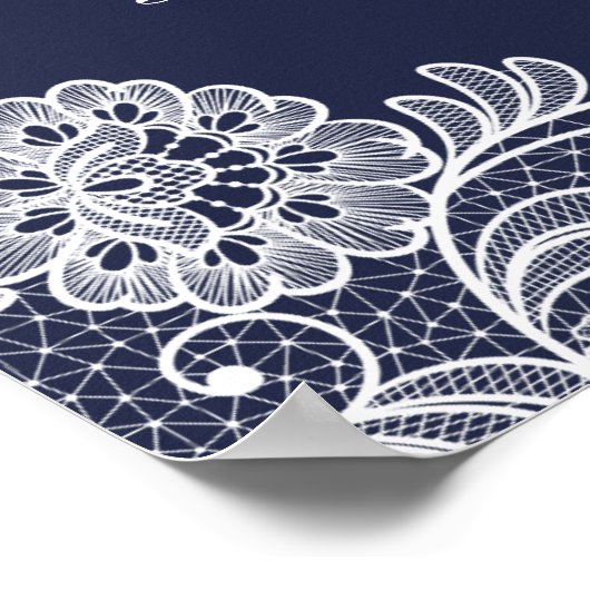 Elegant Navy Blue and Lace | Begrüßungszeichen Poster (Ecke)