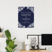 Elegant Navy Blue and Lace | Begrüßungszeichen Poster (Heimbüro)