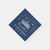 Elegant Navy Blue and Silver Crown Quinceanera Serviette (Ecke)