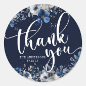 Elegant Navy Blue and Silver Floral Runder Aufkleber (Vorderseite)