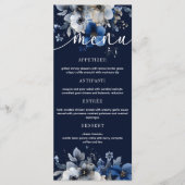 Elegant Navy Blue and Silver Floral Wedding Menu Menükarte (Vorderseite)