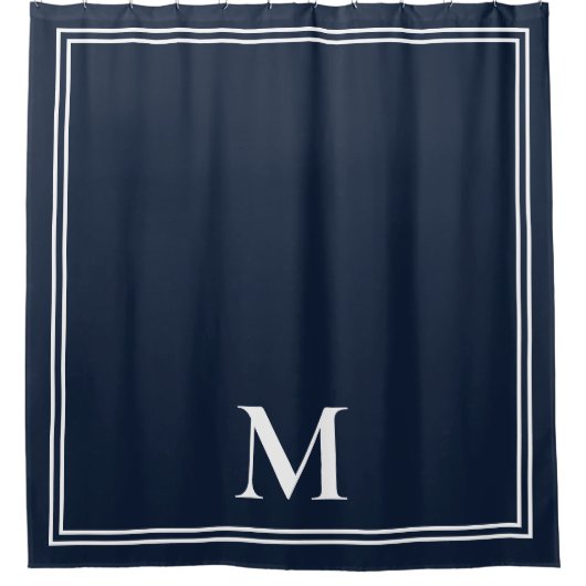 Elegant Navy Blue and White Monogram Duschvorhang (Vorderseite)