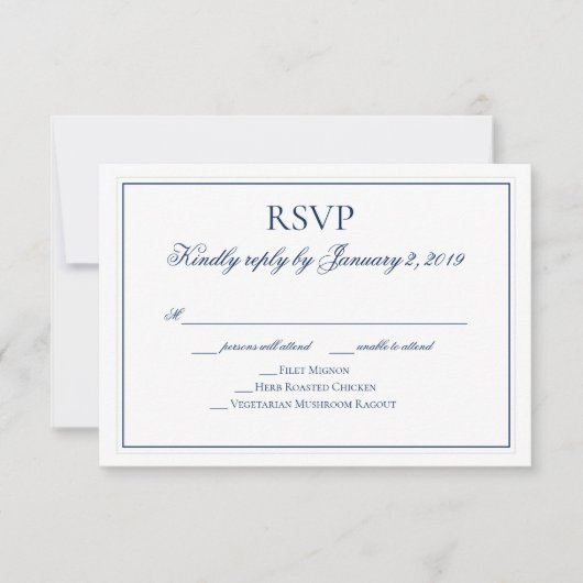 Elegant Navy Blue and White Wedding RSVP Karte (Vorderseite)