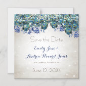 Elegant Navy Blue Aqua Peacock Feathers Typografie Magneteinladung (Vorderseite)