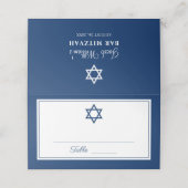 Elegant Navy Blue Bar Mitzvah Platzkarte (Außenseite Aufgefaltet)