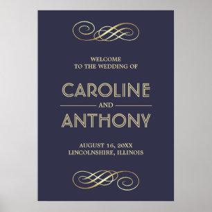 Elegant Navy Blue   Begrüßungszeichen für Gold Poster