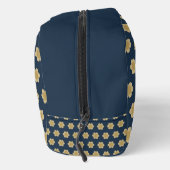 Elegant Navy Blue Beige Floral Pattern Waschbeutel (Rechts)
