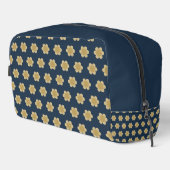 Elegant Navy Blue Beige Floral Pattern Waschbeutel (Rechte Ecke)