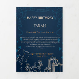 Elegant Navy Blue Birthday Card Dreifach Gefaltete Karte