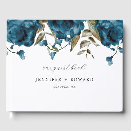 Elegant Navy Blue Blume Wedding Gästebuch