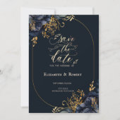 Elegant Navy Blue Blumen Save the Date (Vorderseite)