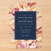 Elegant Navy Blue Boho Chic Floral Wedding Acryleinladungen (Vorderseite)