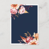 Elegant Navy Blue Boho Chic Floral Wedding Begleitkarte (Rückseite)