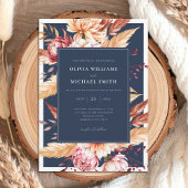 Elegant Navy Blue Boho Chic Floral Wedding Einladung