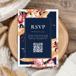 Elegant Navy Blue Boho Chic Floral Wedding RSVP Karte