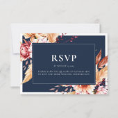 Elegant Navy Blue Boho Chic Floral Wedding RSVP Karte (Vorderseite)