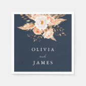 Elegant Navy Blue Boho Chic Floral Wedding Serviette (Vorderseite)