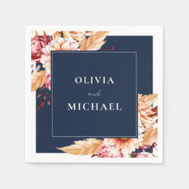 Elegant Navy Blue Boho Chic Floral Wedding Serviette