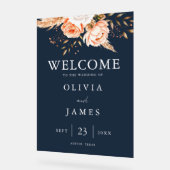 Elegant Navy Blue Boho Chic Floral Wedding Willkom Acrylschild (Winkel)