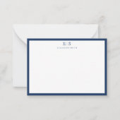 Elegant Navy Blue Border Monogram Mitteilungskarte (Vorderseite)