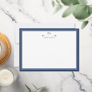 Elegant Navy Blue Border Monogram Mitteilungskarte