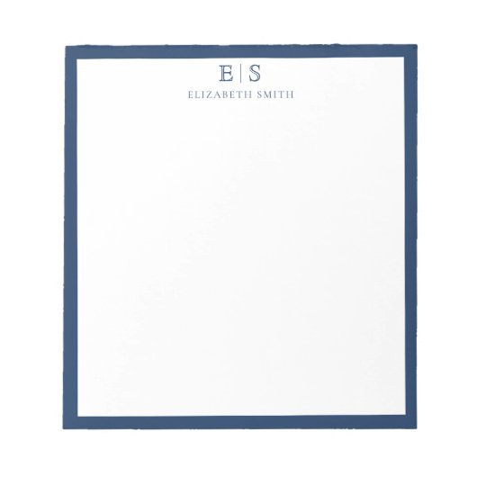 Elegant Navy Blue Border Monogram Notizblock (Vorderseite)