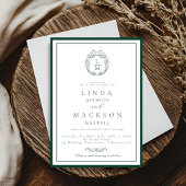 Elegant Navy Blue botanical crest monogram wedding Einladung