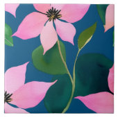 Elegant Navy Blue Botanical Fliese (Vorderseite)