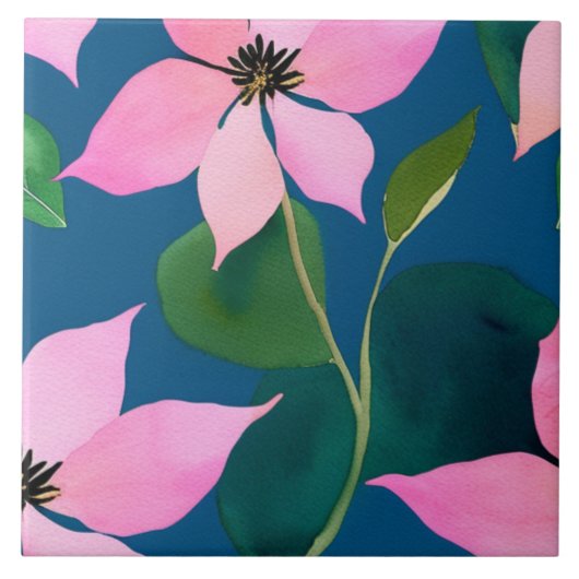 Elegant Navy Blue Botanical Fliese (Vorderseite)