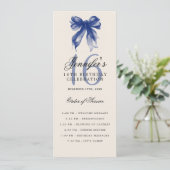 Elegant Navy Blue Bow 16th Birthday Program Menu Einladung (Stehend Vorderseite)