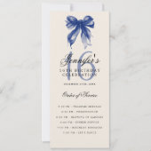 Elegant Navy Blue Bow 16th Birthday Program Menu Einladung (Vorderseite)
