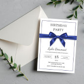 Elegant Navy Blue Bow Birthday Einladung