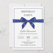 Elegant Navy Blue Bow Birthday Einladung (Vorderseite)