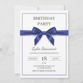 Elegant Navy Blue Bow Birthday Einladung