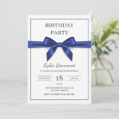 Elegant Navy Blue Bow Birthday Einladung (Stehend Vorderseite)