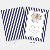 Elegant Navy Blue Bow Photo Boy Baptism Einladung