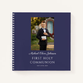 Elegant Navy Blue Boy First Communion Guestbook Notizblock