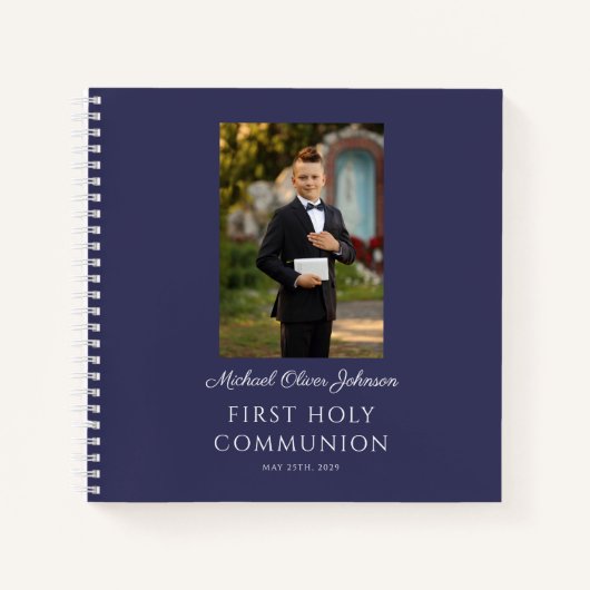 Elegant Navy Blue Boy First Communion Guestbook Notizblock (Vorderseite)