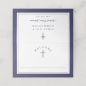 Elegant Navy Blue Boy First Communion Platzkarte (Außenseite Aufgefaltet)