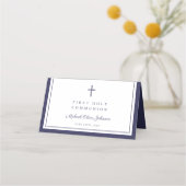 Elegant Navy Blue Boy First Communion Platzkarte (Rückseite)