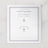 Elegant Navy Blue Boy First Communion Platzkarte (Außenseite Aufgefaltet)