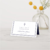 Elegant Navy Blue Boy First Communion Platzkarte (Rückseite)
