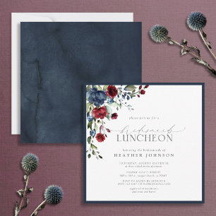 Elegant Navy Blue Burgundy Floral Bridal Luncheon Einladung