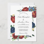 Elegant Navy Blue Burgundy Red Floral Wedding Einladung (Vorderseite)