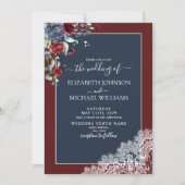 Elegant Navy Blue Burgundy Script Foto Wedding Einladung (Vorderseite)