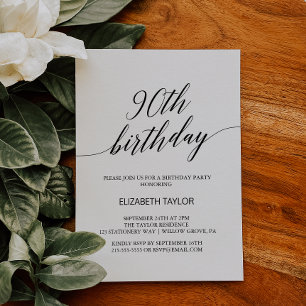 Elegant Navy Blue Calligraphy 90. Geburtstag Einladung