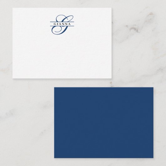 Elegant Navy Blue Calligraphy Split Monogram Mitteilungskarte (Vorne/Hinten)