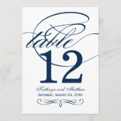 Elegant Navy Blue Calligraphy Wedding Tischnummer (Vorderseite)