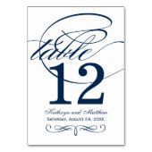 Elegant Navy Blue Calligraphy Wedding Tischnummer (Rückseite)