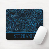 Elegant Navy Blue Cheetah Leopard Print Name Mousepad (Mit Mouse)